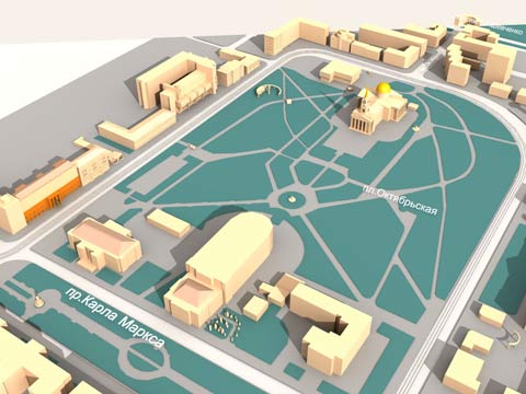 Схема Октябрьской площади в Днепропетровске, объёмная, 3D 