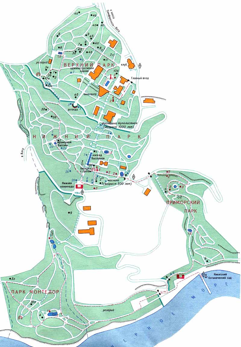 Никитский ботанический сад, карта, схема